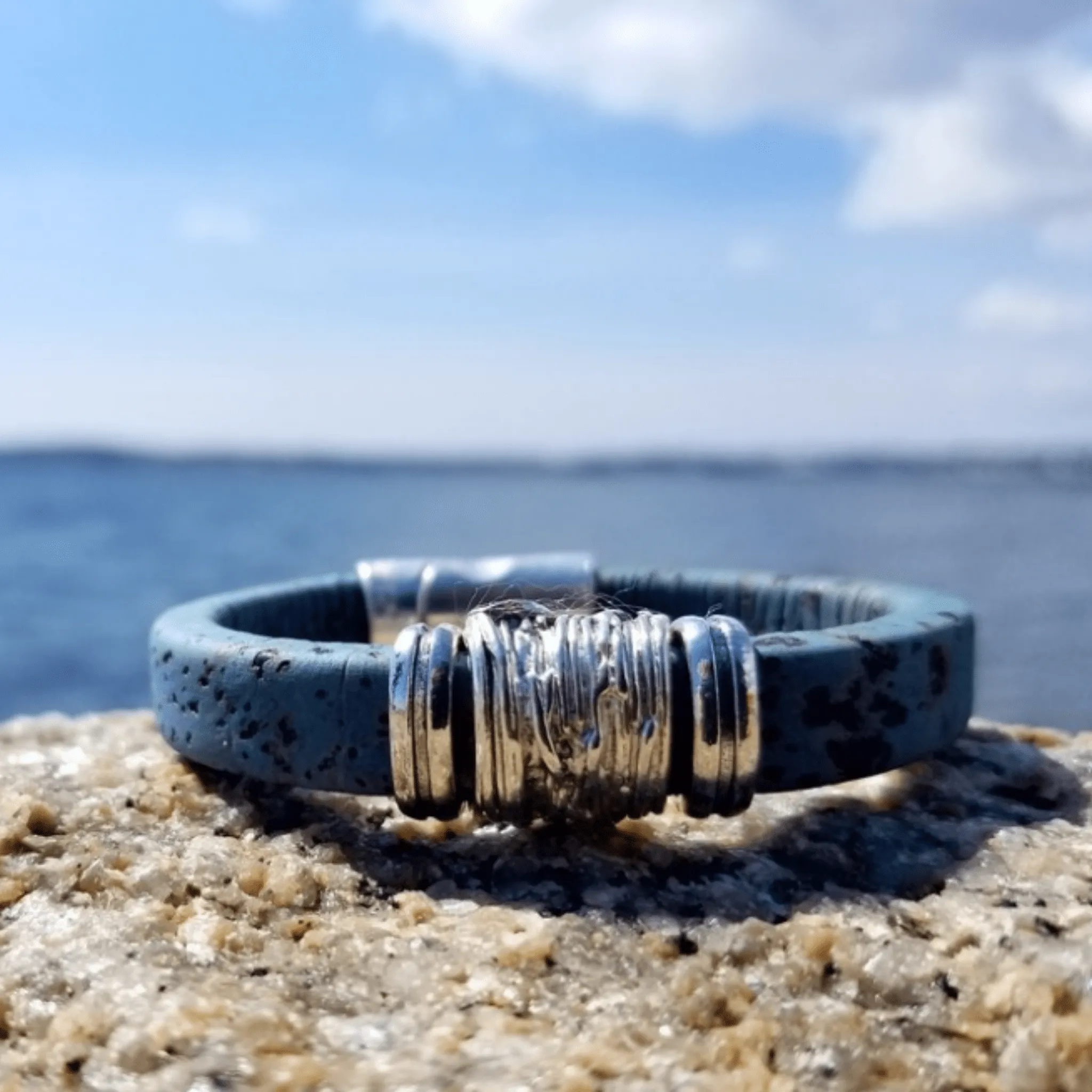 Blue Cork Bead Bracelet