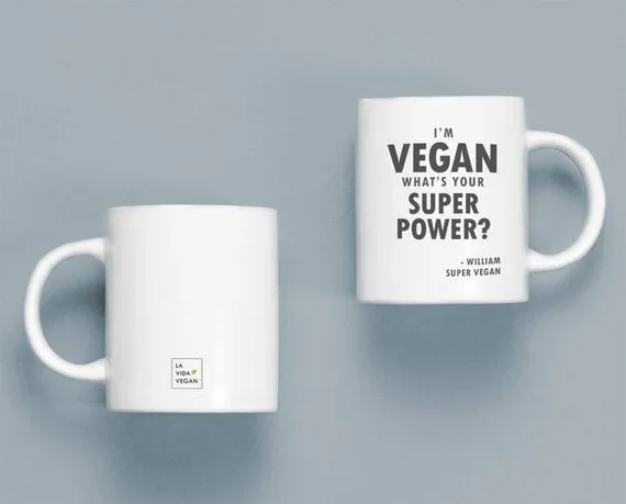 Personalised 'I'm Vegan What's Your Superpower?' Mug