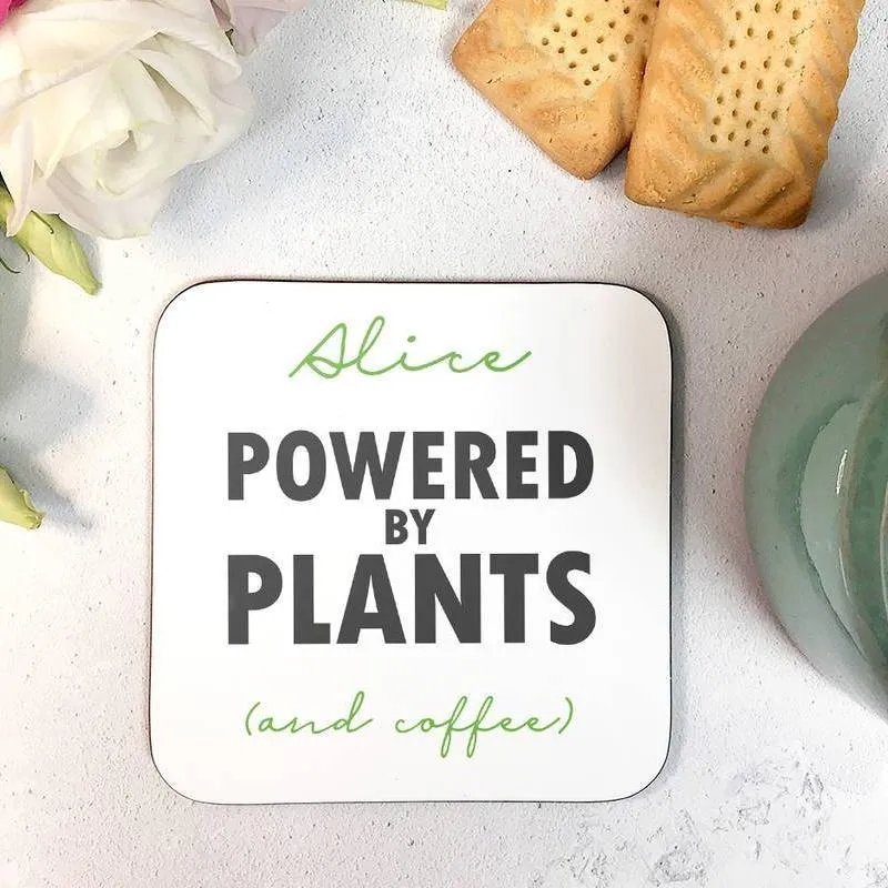 Personalised 'Powered By Plants" Vegan Coaster