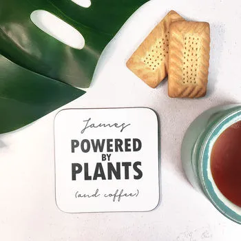 Personalised 'Powered By Plants" Vegan Coaster