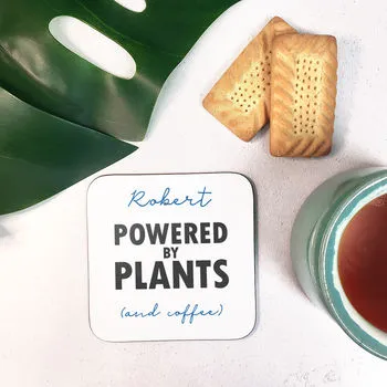 Personalised 'Powered By Plants" Vegan Coaster