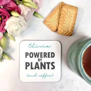 Personalised 'Powered By Plants" Vegan Coaster