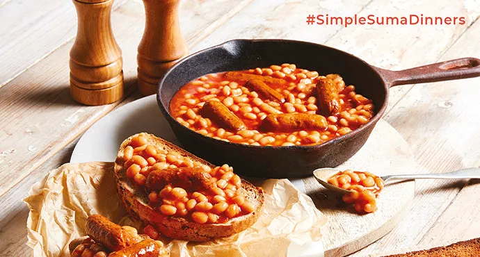 Suma Baked Beans With Vegan Sausages 400g
