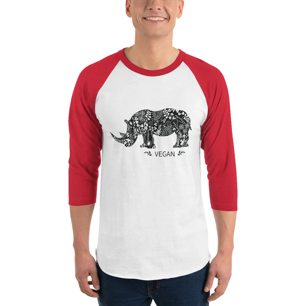 Unisex 3/4 sleeve Vegan Rhinoceros raglan shirt