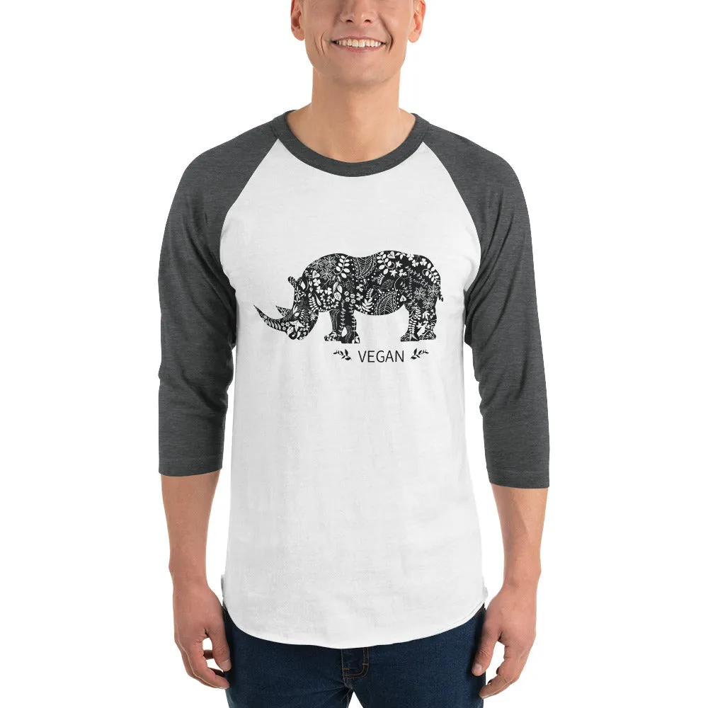 Unisex 3/4 sleeve Vegan Rhinoceros raglan shirt
