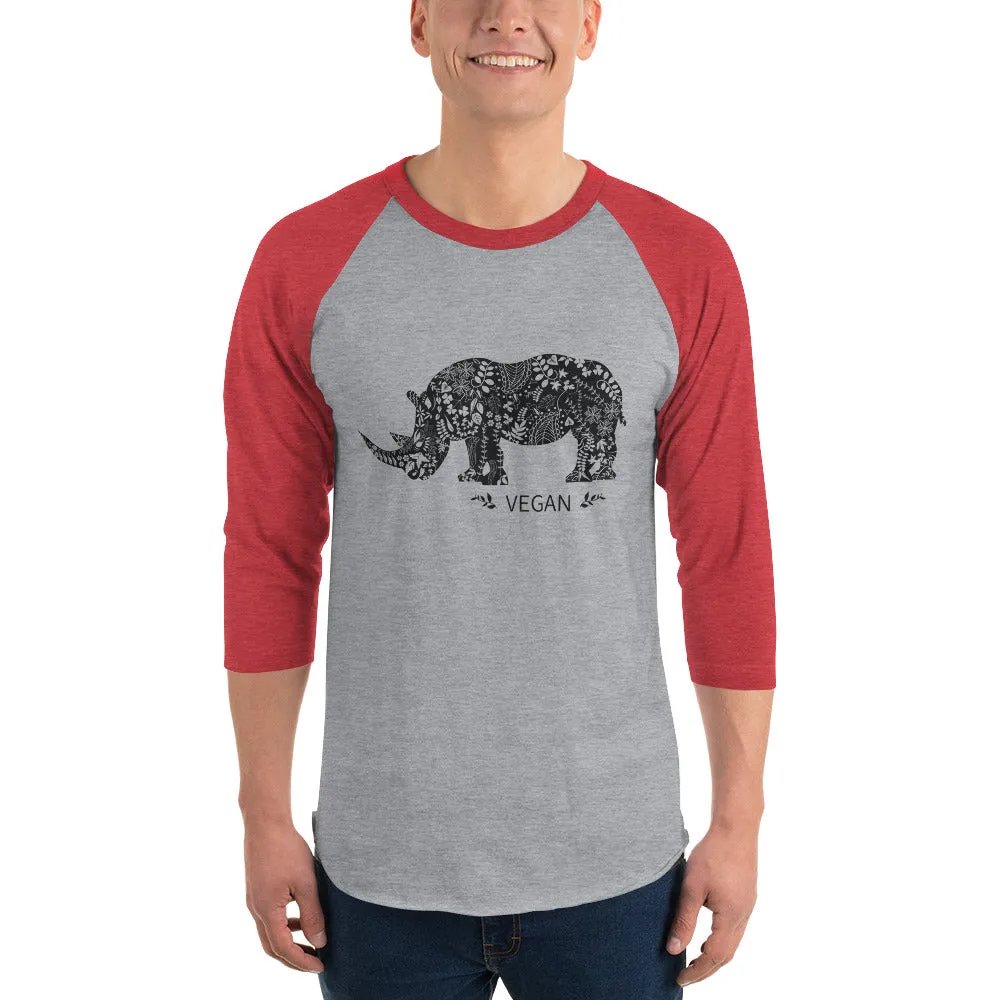 Unisex 3/4 sleeve Vegan Rhinoceros raglan shirt