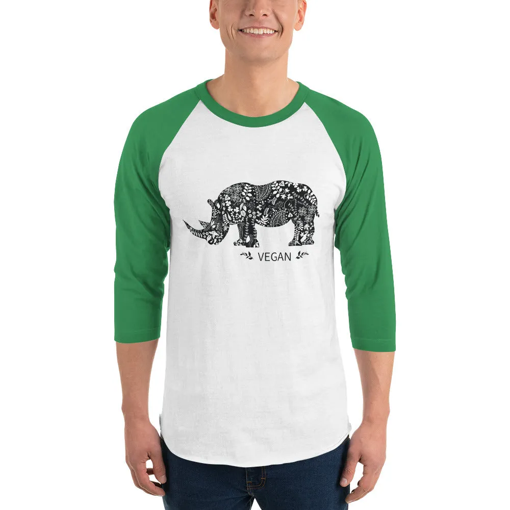 Unisex 3/4 sleeve Vegan Rhinoceros raglan shirt