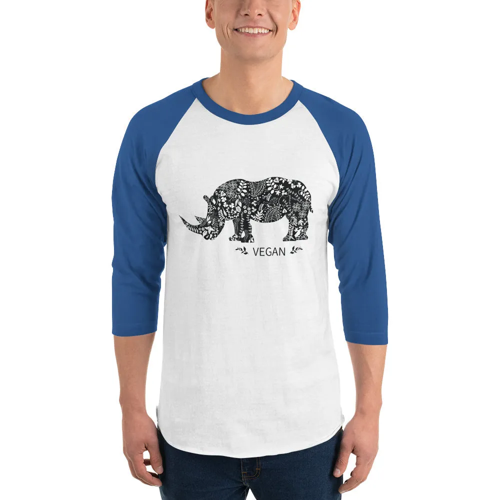 Unisex 3/4 sleeve Vegan Rhinoceros raglan shirt