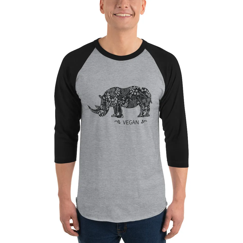 Unisex 3/4 sleeve Vegan Rhinoceros raglan shirt